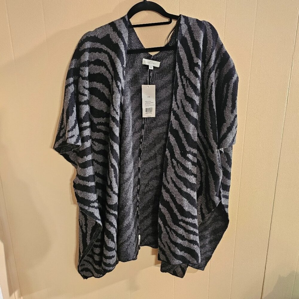 New Directions Black Zebra Open Front Shrug Shawl Cape